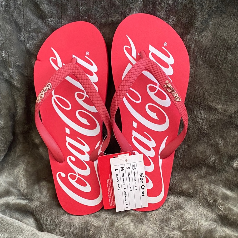 Coca-Cola Flip Flops Sandals red & white Soda Theme Collectible - NOS - size 7-8
